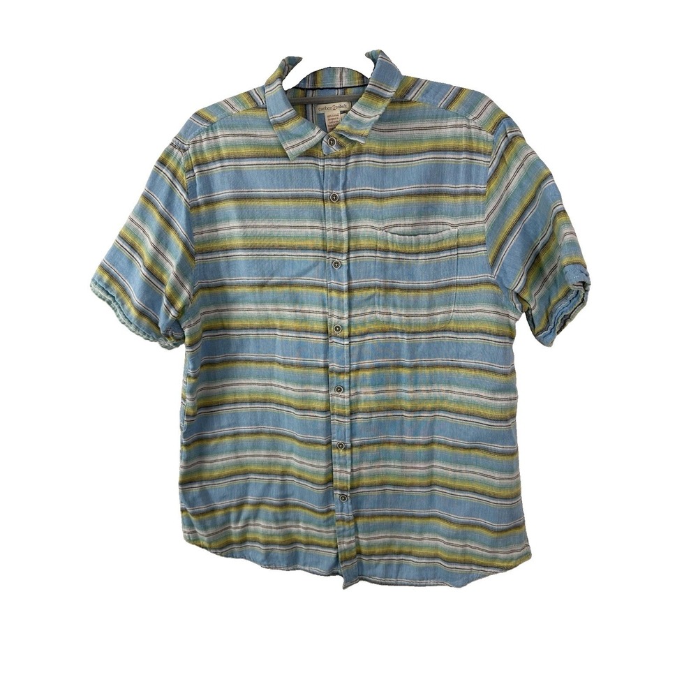 Corban 2 Cobalt Men's Sz Large Blue Multi vertical Stripes Short Sleeve ButtonUp